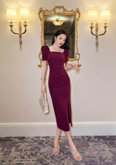 Square Neck Chain Detail Bodycon Dress